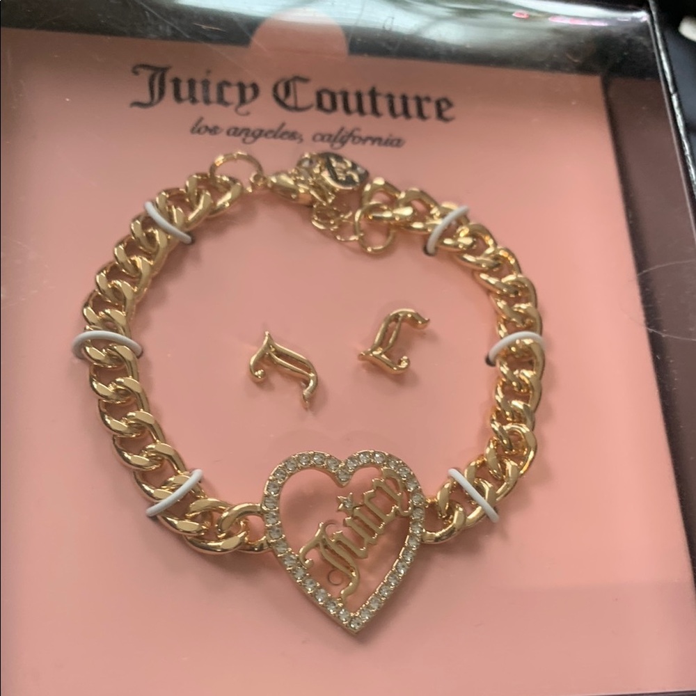 Juicy Couture Gold Bracelet and Earrings Set sz 7.5” NIB